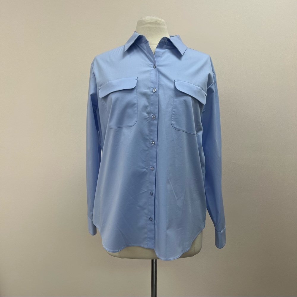 Elie Tahari Button Down Collared Blouse in Light Blue